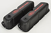 Stamped Steel Tall Valve Covers for Small Block Ford 289-302-351W in Black Crinkle Finish with Red Ford Mustang Emblem - image 1