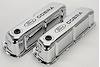 Stamped Steel Tall Valve Covers for Small Block Ford 289-302-351W in Chrome Finish with Black Ford Cobra Emblem - image 1