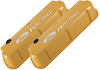 Slant-Edge Tall Aluminum Valve Covers for Small Block Ford 289-302-351W in Yellow Finish with Raised Ford Racing Emblem - image 1