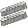 Slant-Edge Tall Aluminum Valve Covers for Small Block Ford 289-302-351W in Natural Cast Finish with Raised Ford Racing Emblem - image 1