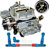 Street Series Vacuum Secondary Carburetor Kit 650 cfm Electric Choke with -6AN Blue/Red Duel Feed Fuel Line & Gauge - image 1