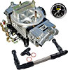 Street Series Mechanical Secondary Carburetor Kit 600 cfm Electric Choke with -6AN Black Duel Feed Fuel Line & Gauge - image 1
