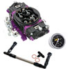 Race Series 650 CFM Drag Race Gasoline Carburetor [Black Teflon Finish] w/-6AN Dual Feed Fuel Line and Gauge - image 1