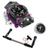 Race Series 1050 CFM Drag Race Gasoline Carburetor Kit [Black Teflon Finish] w/-6AN Dual Feed Fuel Line and Gauge - image 1