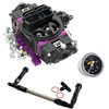 Street Series Mechanical Secondary Carburetor Kit 650 cfm in Black Diamond Finish with -6AN Dual Feed Fuel Line and Gauge - image 1