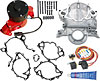 Electric Water Pump Kit for Small Block Ford Includes: Red Water Pump,Timing Cover, Silicone, Bolts, Gaskets, & Harness/Relay - image 1