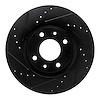 E-Line Drilled & Slotted Black Brake Rotor, 2003-2018 Peugeot, Position: Front Left