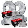 GEO-Carbon Drilled & Slotted Brake Rotor Set w/Optimum OE Pads, 1999-2000 Ford/Lincoln/Mercury/Mazda, Position: Front & Rear - image 1