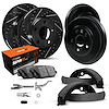 E-Line Slotted Black Brake Rotor & Drum Set w/Super-Duty Pads, Shoes, & Adjusters, 1977-1991 GM, Position: Front & Rear - image 1
