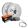 E-Line Slotted Silver Brake Rotor Set w/Super-Duty Pads & Sensor, 2002-2006 Fits Multiple Makes/Models, Position: Front - image 1