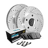 E-Line Drilled & Slotted Silver Brake Rotor Set w/Euro Ceramic Pads & Hardware, Fits Select Mopar, Position: Front - image 1
