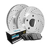 E-Line Drilled & Slotted Silver Brake Rotor Set w/Euro Ceramic Pads, 1990-1995 Jaguar, Position: Rear - image 1