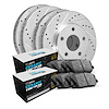 E-Line Drilled & Slotted Silver Brake Rotor Set w/Euro Ceramic Pads, 2006-2008 BMW, Position: Front & Rear - image 1