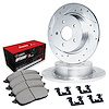E-Line Drilled & Slotted Silver Brake Rotor Set w/Optimum OE Pads & Hardware, 1988-1991 Subaru, Position: Rear - image 1