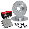 E-Line Drilled & Slotted Silver Brake Rotor Set w/Optimum OE Pads & Hardware, 1983-1985 Audi/Porsche/Volkswagen, Position: Front - image 1
