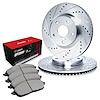 E-Line Drilled & Slotted Silver Brake Rotor Set w/Optimum OE Pads, 1990-1991 Ford/Lincoln/Mercury/Mazda, Position: Front - image 1