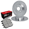 E-Line Drilled & Slotted Silver Brake Rotor Set w/Optimum OE Pads, 1983-1985 Audi/Porsche/Volkswagen, Position: Front - image 1