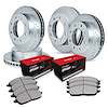 E-Line Drilled & Slotted Silver Brake Rotor Set w/Optimum OE Pads, 1999-2000 Ford/Lincoln/Mercury/Mazda, Position: Front & Rear - image 1
