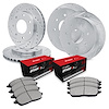 E-Line Drilled & Slotted Silver Brake Rotor Set w/Optimum OE Pads, 1997-2002 Ford/Lincoln/Mercury/Mazda, Position: Front & Rear - image 1