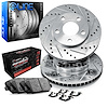 E-Line Drilled & Slotted Silver Brake Rotors w/Performance Off-Road/Tow Pads & Hardware, 1998-1999 GM, Position: Front - image 1