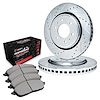E-Line Drilled & Slotted Silver Brake Rotor Set w/Performance Off-Road/Tow Pads, 1999-2008 GM, Position: Front - image 1