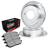 E-Line Drilled & Slotted Silver Brake Rotor Set w/Performance Off-Road/Tow Pads, 1981-1985 Lexus/Toyota/Scion, Position: Front - image 1