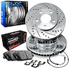 E-Line Drilled & Slotted Silver Brake Rotor Set w/Performance Off-Road/Tow Pads, Sensor, & Hardware, 2013-2019 Mercedes-Benz - image 1