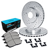 E-Line Drilled & Slotted Silver Brake Rotor Set w/Ceramic Pads & Hardware, 1986-1986 Infiniti/Nissan, Position: Front - image 1