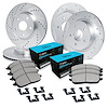 E-Line Drilled & Slotted Silver Brake Rotor Set w/Ceramic Pads & Hardware, 2018-2020 Kia/Hyundai/Genesis, Position: Front & Rear - image 1