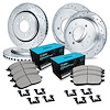 E-Line Drilled & Slotted Silver Brake Rotor Set w/Ceramic Pads & Hardware, 1998-2000 Mitsubishi, Position: Front & Rear - image 1