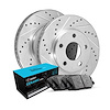 E-Line Drilled & Slotted Silver Brake Rotor w/Ceramic Pads, 2002-2018 Infiniti/Nissan, Position: Front