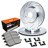 E-Line Drilled & Slotted Silver Brake Rotor Set w/Super-Duty Pads & Hardware, 1990-1991 Ford/Lincoln/Mercury/Mazda - image 1