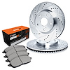 E-Line Drilled & Slotted Silver Brake Rotor Set w/Super-Duty Pads, 1990-1991 Ford/Lincoln/Mercury/Mazda, Position: Front - image 1