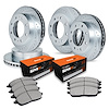 E-Line Drilled & Slotted Silver Brake Rotor Set w/Super-Duty Pads, 1999-2000 Ford/Lincoln/Mercury/Mazda, Position: Front & Rear - image 1