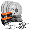 E-Line Drilled & Slotted Silver Brake Rotor Set w/Super-Duty Pads, Sensor, & Hardware, 2020-2020 Ford/Lincoln/Mercury/Mazda