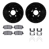E-Line Drilled & Slotted Black Brake Rotor Set w/Optimum OE Pads & Hardware, 2016-2017 Kia/Hyundai/Genesis, Position: Front - image 1