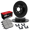 E-Line Drilled & Slotted Black Brake Rotor Set w/Optimum OE Pads & Hardware, 1988-1991 Subaru, Position: Rear - image 1