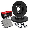 E-Line Drilled & Slotted Black Rotors w/5000 Oep Pads & Hardware Kit, Fits Select Audi/Porsche/Volkswagen, Position: Front - image 1