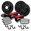 E-Line Drilled & Slotted Black Brake Rotor Set w/Optimum OE Pads & Hardware, 1980-1981 Peugeot, Position: Front & Rear - image 1