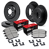 E-Line Drilled & Slotted Black Brake Rotor Set w/Optimum OE Pads & Hardware, 1998-2000 Mitsubishi, Position: Front & Rear - image 1