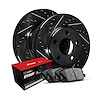 E-Line Drilled & Slotted Black Brake Rotor Set w/Optimum OE Pads, 1989-1991 Peugeot, Position: Front - image 1