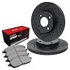 E-Line Drilled & Slotted Black Brake Rotor Set w/Optimum OE Pads, 1998-1998 Mitsubishi, Position: Front - image 1