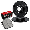 E-Line Drilled & Slotted Black Brake Rotor Set w/Optimum OE Pads, 1983-1985 Audi/Porsche/Volkswagen, Position: Front - image 1
