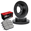 E-Line Drilled & Slotted Black Brake Rotor Set w/Optimum OE Pads, 1999-1999 Ford/Lincoln/Mercury/Mazda, Position: Front - image 1