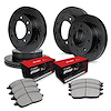 E-Line Drilled & Slotted Black Brake Rotor Set w/Optimum OE Pads, 1999-2000 Ford/Lincoln/Mercury/Mazda, Position: Front & Rear - image 1
