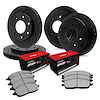 E-Line Drilled & Slotted Black Brake Rotor Set w/Optimum OE Pads, 1997-2002 Ford/Lincoln/Mercury/Mazda, Position: Front & Rear - image 1