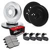 E-Line Drilled & Slotted Black Brake Rotor & Drum Set w/Optimum OE Pads & Shoes, 1996-1997 Audi/Porsche/Volkswagen - image 1
