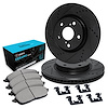 E-Line Drilled & Slotted Black Brake Rotor Set w/Ceramic Pads & Hardware, 1990-1991 Ford/Lincoln/Mercury/Mazda, Position: Front - image 1