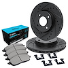 E-Line Drilled & Slotted Black Brake Rotor Set w/Ceramic Pads & Hardware, 1984-1985 Infiniti/Nissan, Position: Front - image 1