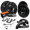 E-Line Drilled/Slotted Black Rotor & Drum Set w/Super-Duty Pads, Shoes, Hardware/Adjusters, 1992-1993 Ford/Lincoln/Mercury/Mazda - image 1